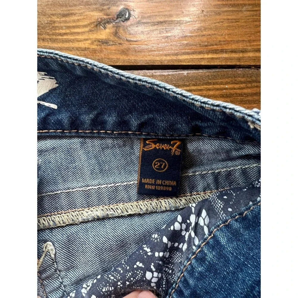 Seven7 Womens Denim Shorts Medium Wash Contrast Stitch‎ Embroidered Pockets 27